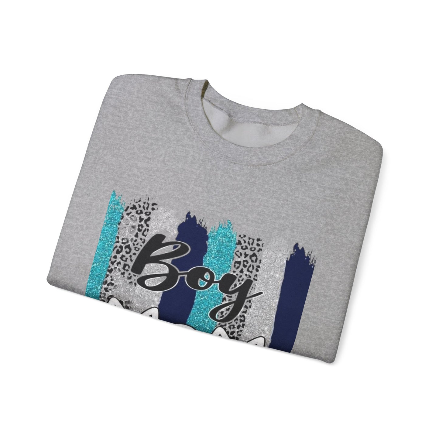 Boy Mom Sweatshirt — Cute Teal & Navy Brushstroke Crewneck for Moms