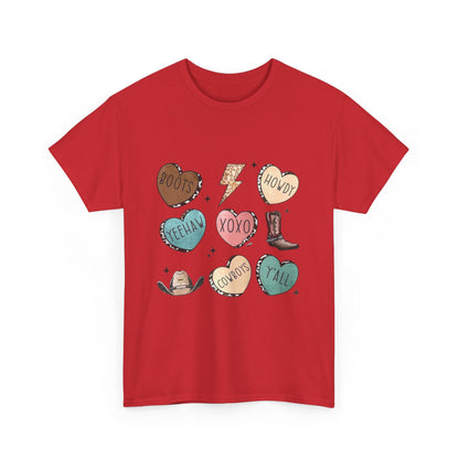 Cowgirl Candy Heart Tee — Cute Western Hearts Graphic T-Shirt (XOXO, Howdy, Y'all)