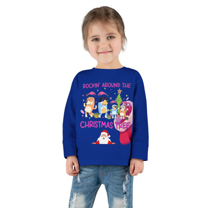 Toddler Long Sleeve Tee - "Rockin' Around the Christmas Tree" Cute Holiday Animal Choir Shirt