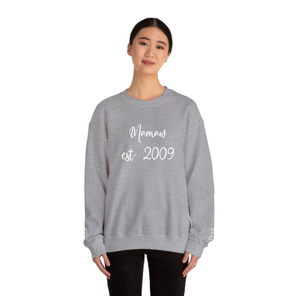 Mamaw est. 2009- Grandkids on Wrist - Crewneck Sweatshirt — Personalized Grandma Gift