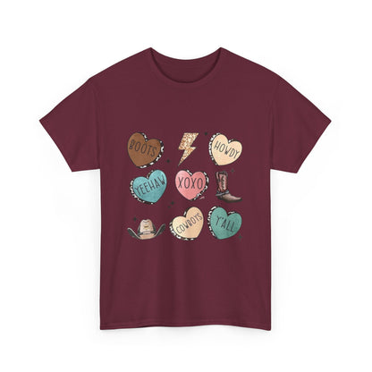 Cowgirl Candy Heart Tee — Cute Western Hearts Graphic T-Shirt (XOXO, Howdy, Y'all)