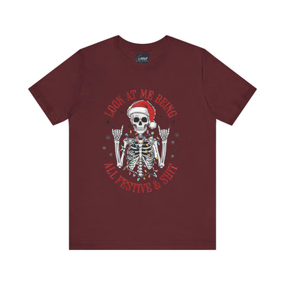 Festive Skeleton Tee - Unisex Jersey Short Sleeve T-Shirt