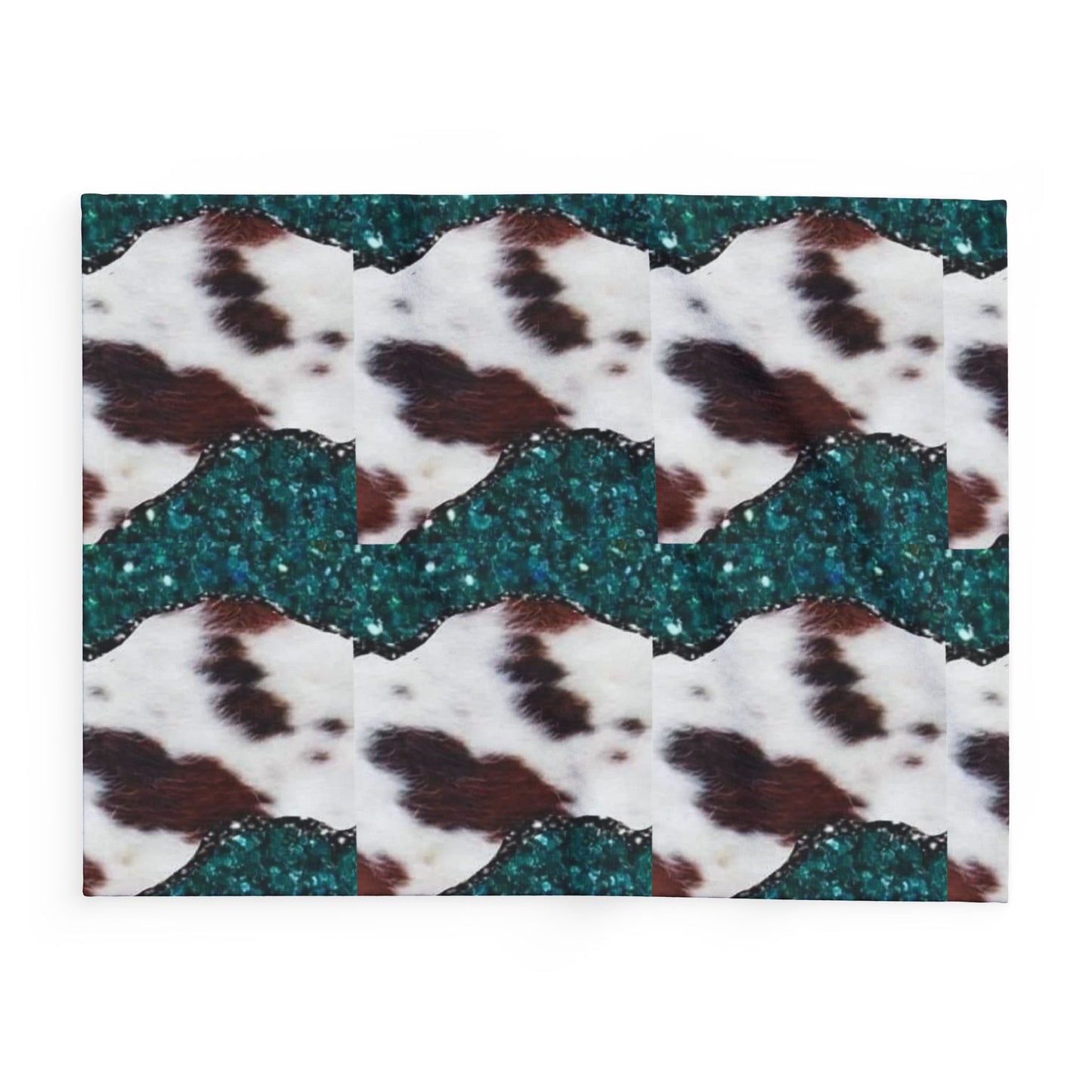 Fleece Blanket — Teal Glitter & Cowhide Pattern Cozy Throw