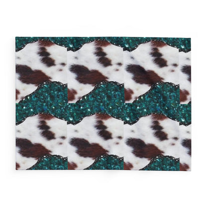 Fleece Blanket — Teal Glitter & Cowhide Pattern Cozy Throw