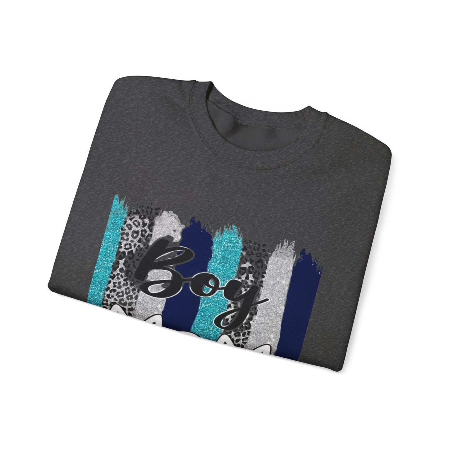 Boy Mom Sweatshirt — Cute Teal & Navy Brushstroke Crewneck for Moms