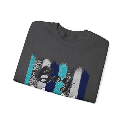 Boy Mom Sweatshirt — Cute Teal & Navy Brushstroke Crewneck for Moms