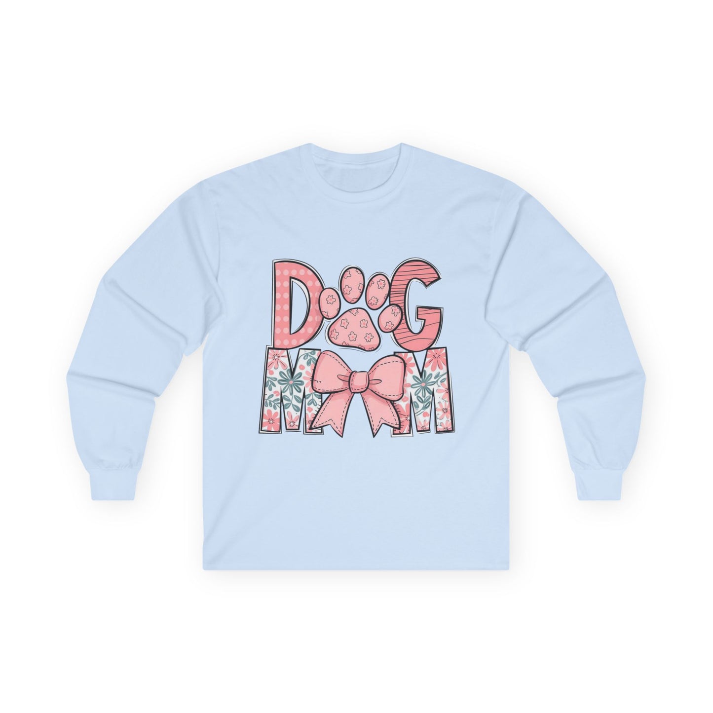 Dog Mom Long Sleeve Tee — Pink Floral Paw Design