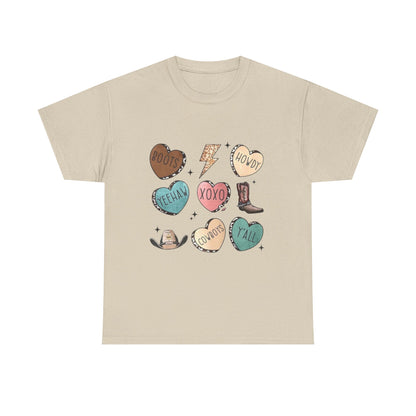 Cowgirl Candy Heart Tee — Cute Western Hearts Graphic T-Shirt (XOXO, Howdy, Y'all)
