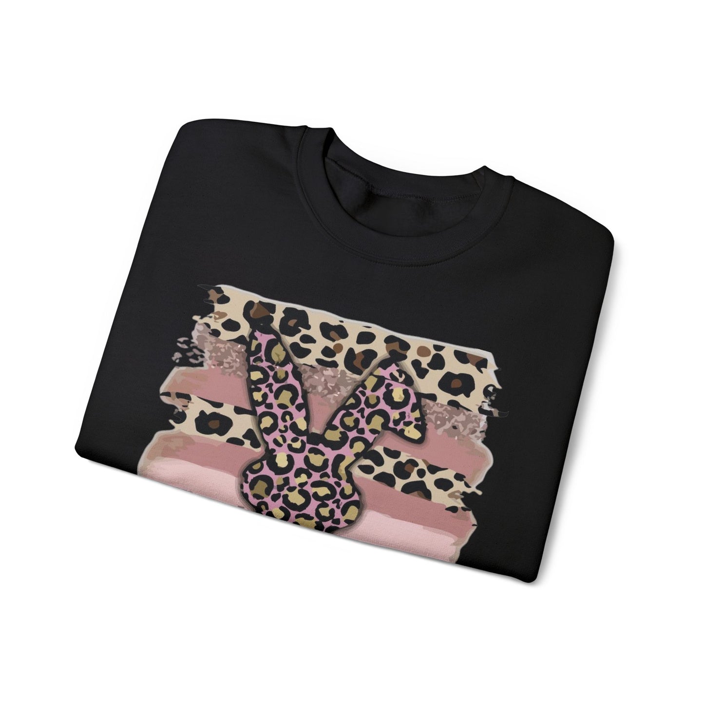 Leopard Print Bunny Crewneck Sweatshirt — Pink Striped Animal Easter Pullover