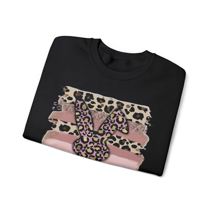 Leopard Print Bunny Crewneck Sweatshirt — Pink Striped Animal Easter Pullover