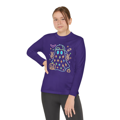 Youth Long Sleeve Ghost Tee, Halloween Shirt, Pumpkin Design, Cute Apparel, Kids' Holiday Wear, Spooky Fun Top