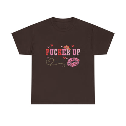Pucker Up Kiss Graphic Tee – Cute Valentine’s Day Leopard Lip Design