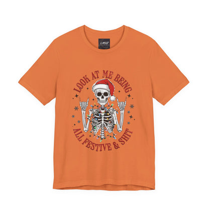 Festive Skeleton Tee - Unisex Jersey Short Sleeve T-Shirt
