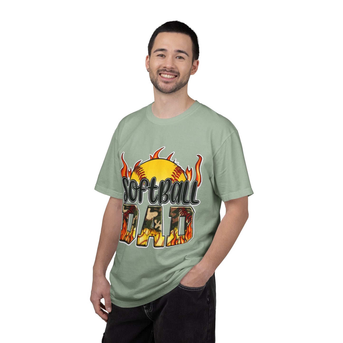 Softball Dad T-Shirt — Flaming Softball Design