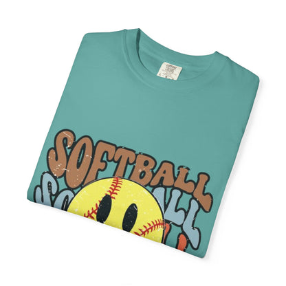 Softball Smile T-Shirt — Retro Smiley Softball Graphic Tee
