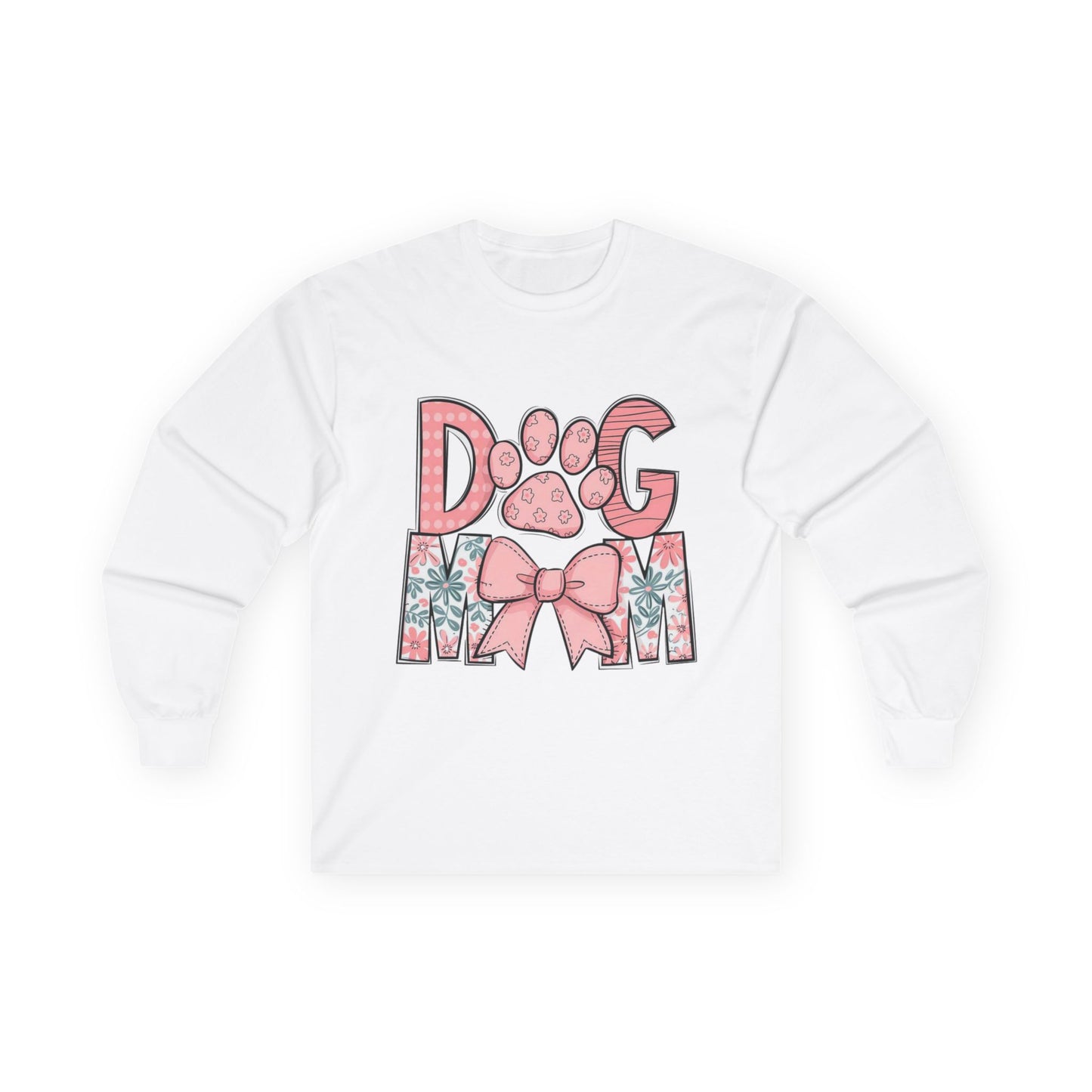 Dog Mom Long Sleeve Tee — Pink Floral Paw Design