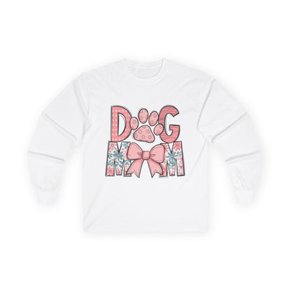Dog Mom Long Sleeve Tee — Pink Floral Paw Design