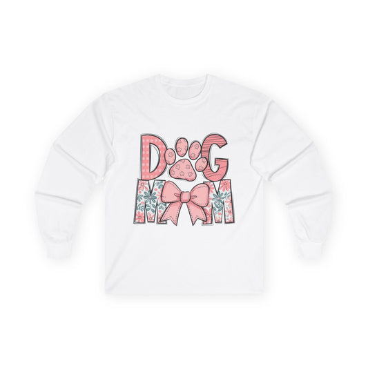 Dog Mom Long Sleeve Tee — Pink Floral Paw Design