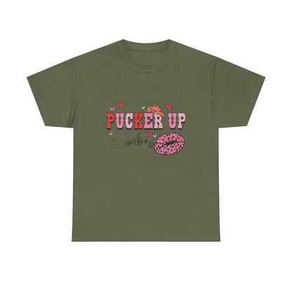 Pucker Up Kiss Graphic Tee – Cute Valentine’s Day Leopard Lip Design