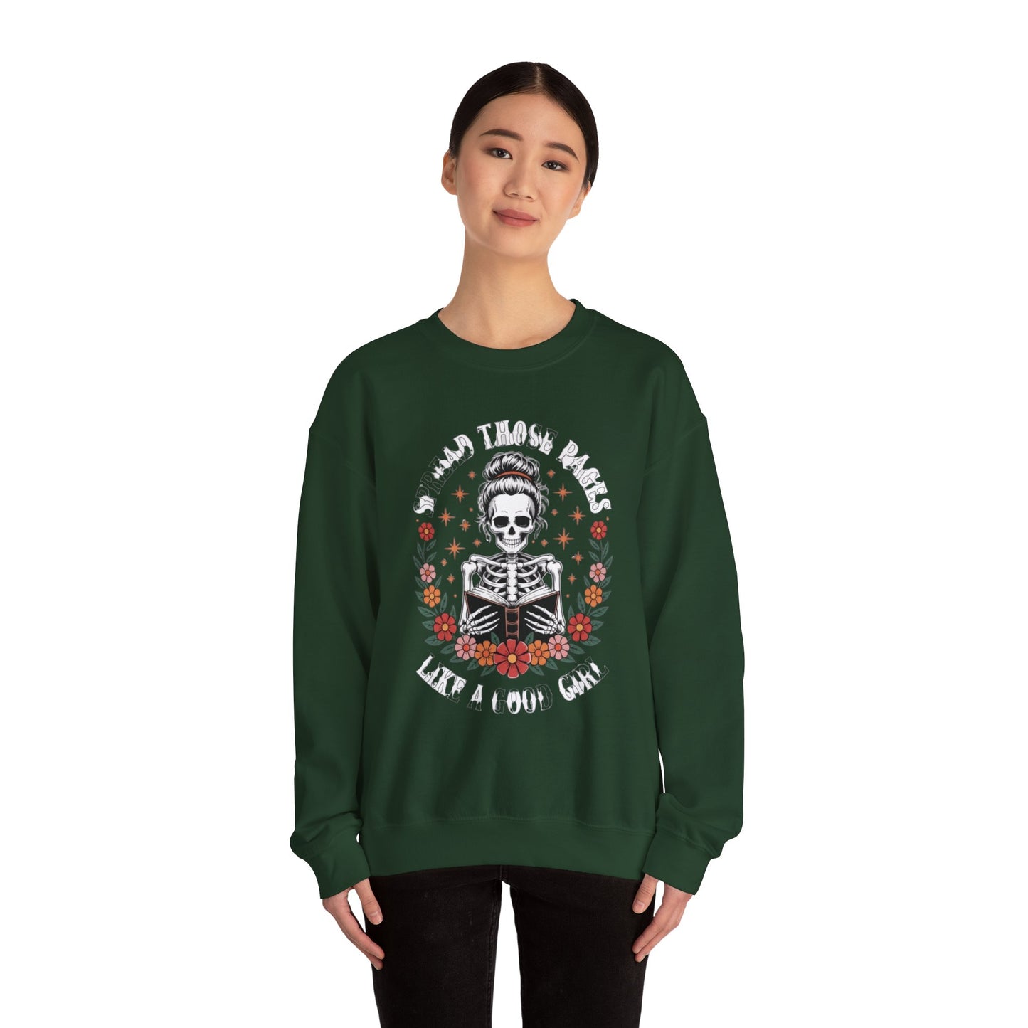 Skeleton Reading Sweatshirt — "And Then There Were None" Floral Gothic Crewneck