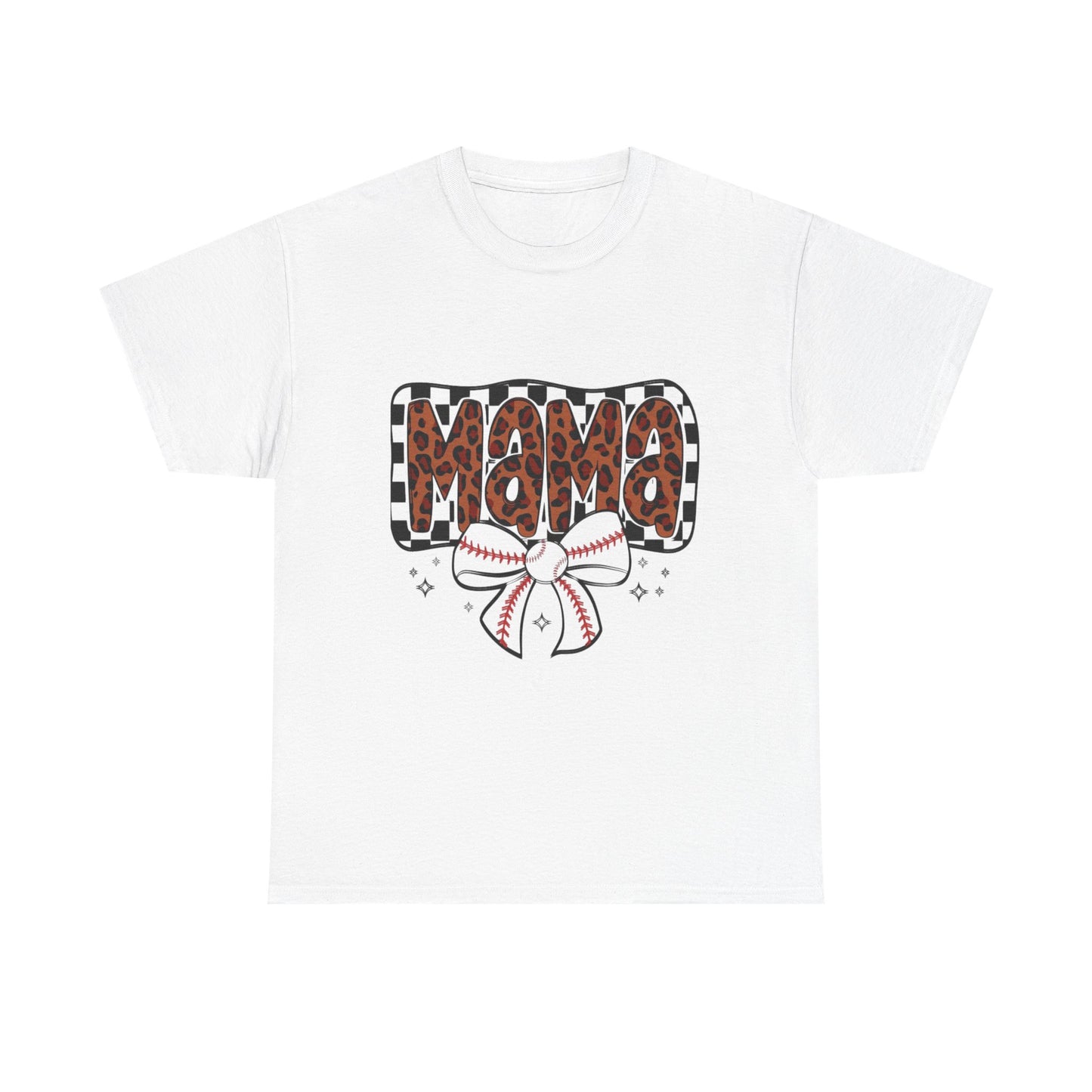 Mama Baseball Tee — Leopard Print Mama with Bow Sports Mom Shirt