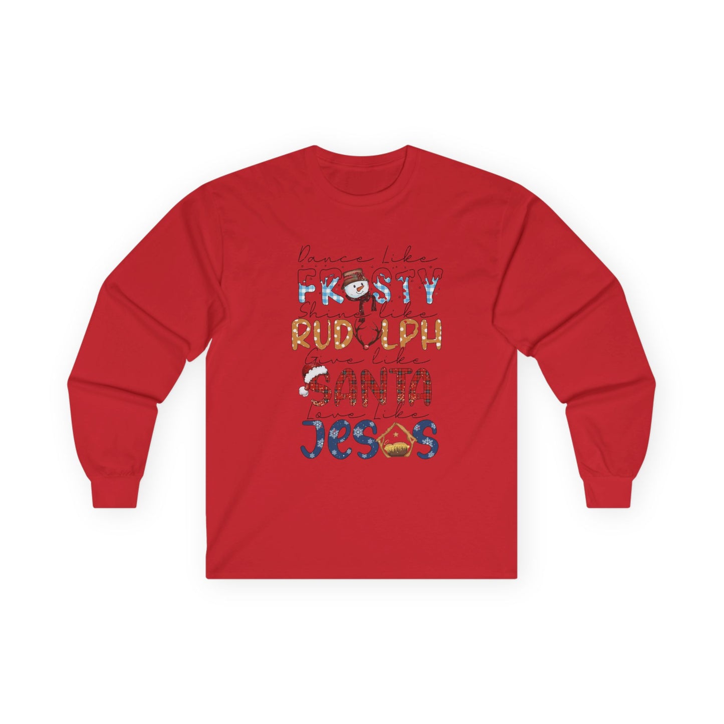 Long Sleeve Tee — Frosty, Rudolph, Santa, Jesus Design