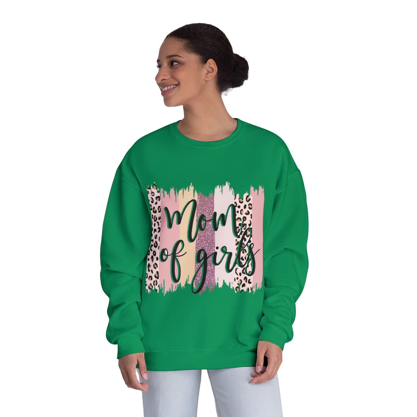 Mom of Girls Leopard Brushstroke Crewneck Sweatshirt