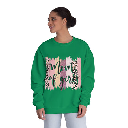 Mom of Girls Leopard Brushstroke Crewneck Sweatshirt