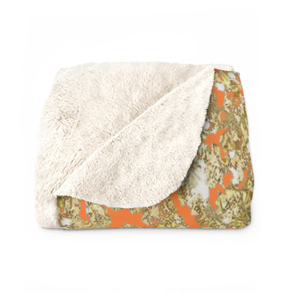 Gold Glitter Leopard Sherpa Blanket — Orange Animal Print Cozy Throw