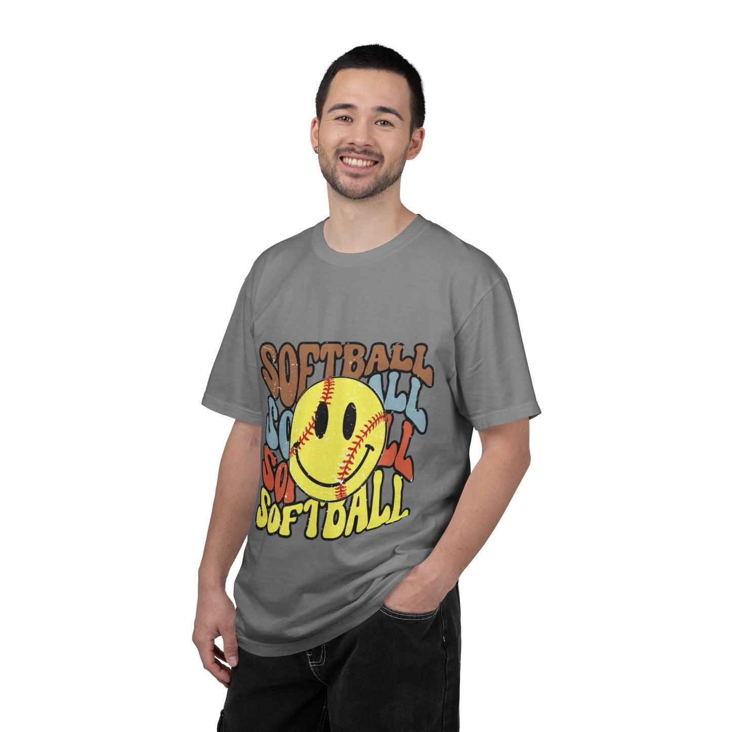 Softball Smile T-Shirt — Retro Smiley Softball Graphic Tee