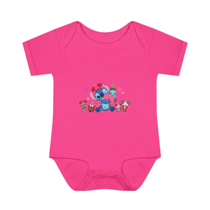 Stitch Valentine Baby Bodysuit — Cute Disney-Inspired Infant Onesie with Hearts & Treats