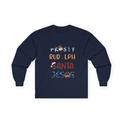 Long Sleeve Tee — Frosty, Rudolph, Santa, Jesus Design