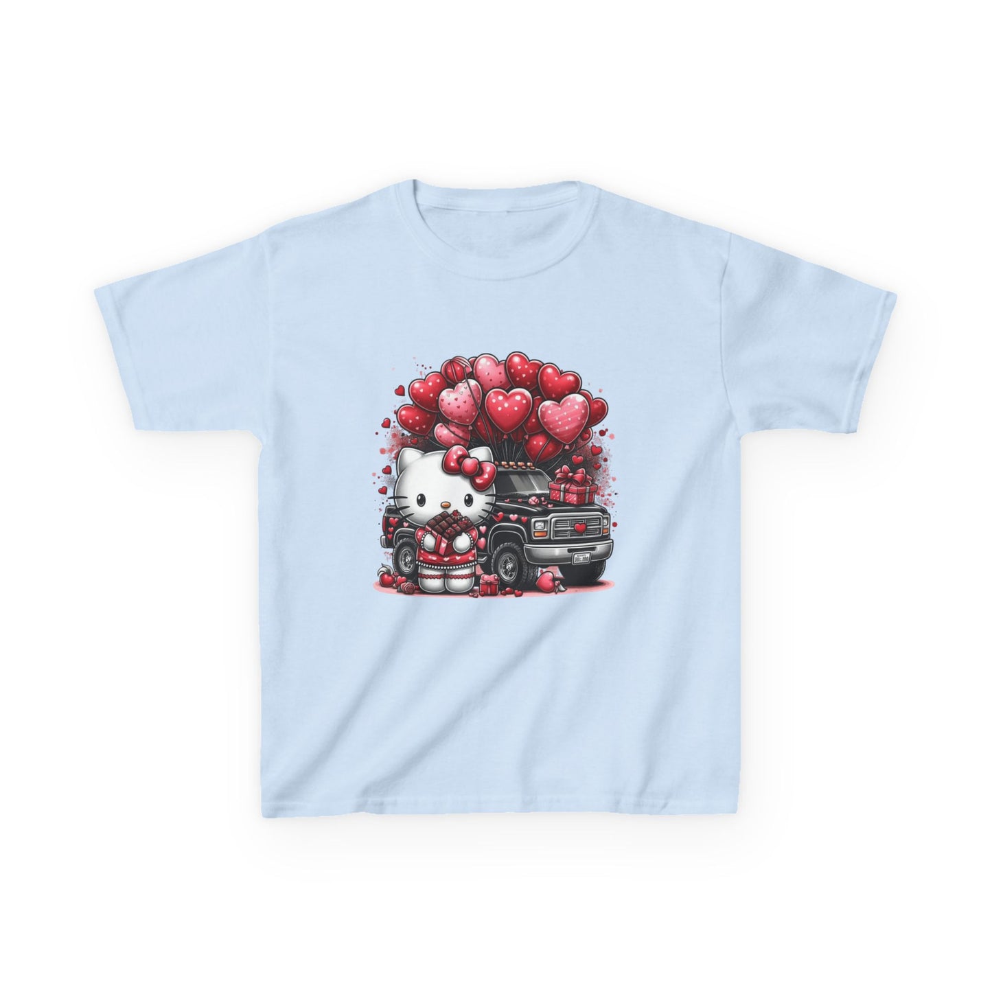 Kids Tee — Cute Kitty with Heart Balloons Valentine Shirt