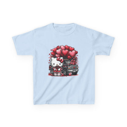 Kids Tee — Cute Kitty with Heart Balloons Valentine Shirt