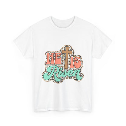 Christian T-Shirt — "He Is Risen" Easter Cross Tee