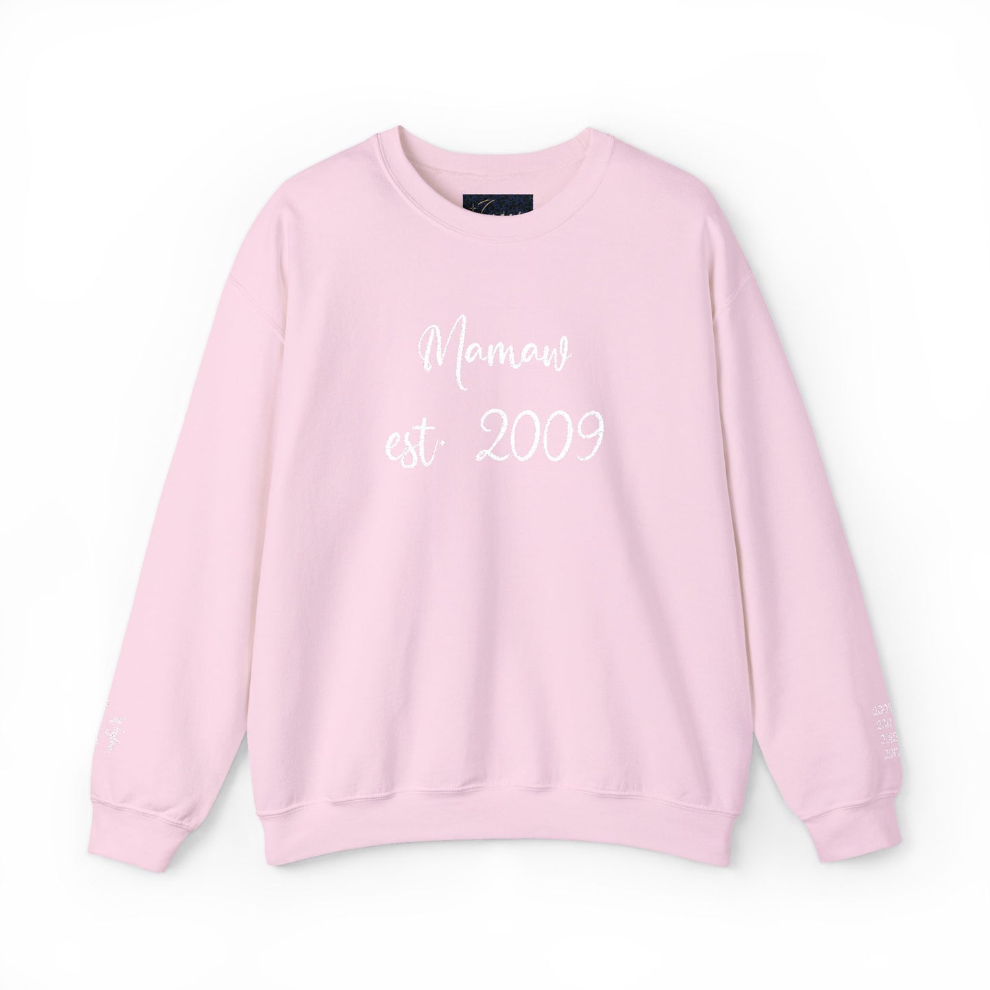 Embroidered Mamaw est. 2009- Grandkids on Wrist - Crewneck Sweatshirt — Personalized Grandma Gift