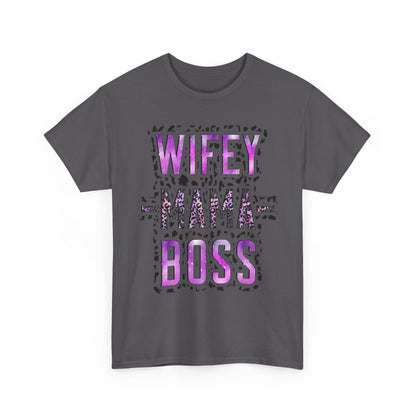 Wifey Mama Boss T-Shirt — Purple Leopard Graphic Tee for Moms