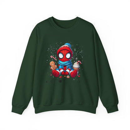 Holiday Spider Crewneck Sweatshirt — Cute Spidey in Winter Hat with Gingerbread & Cocoa