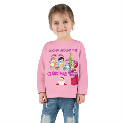 Toddler Long Sleeve Tee - "Rockin' Around the Christmas Tree" Cute Holiday Animal Choir Shirt