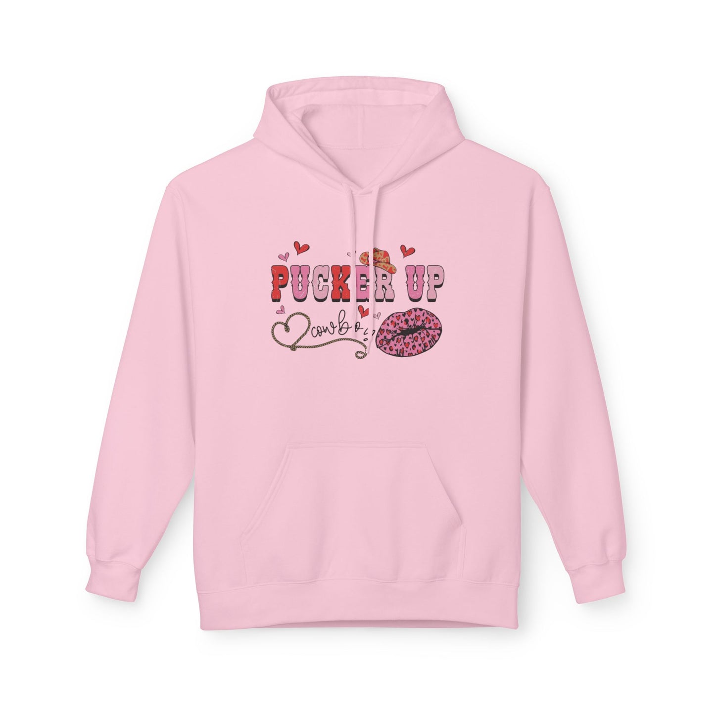 Pucker Up Hoodie — Pink Lip Print Valentine’s Graphic Sweatshirt
