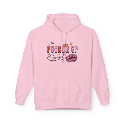 Pucker Up Hoodie — Pink Lip Print Valentine’s Graphic Sweatshirt