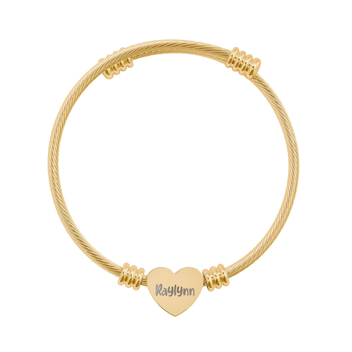Engravable Heart Cuff Bracelet — Personalized Name Heart Bangle (Silver or Gold)