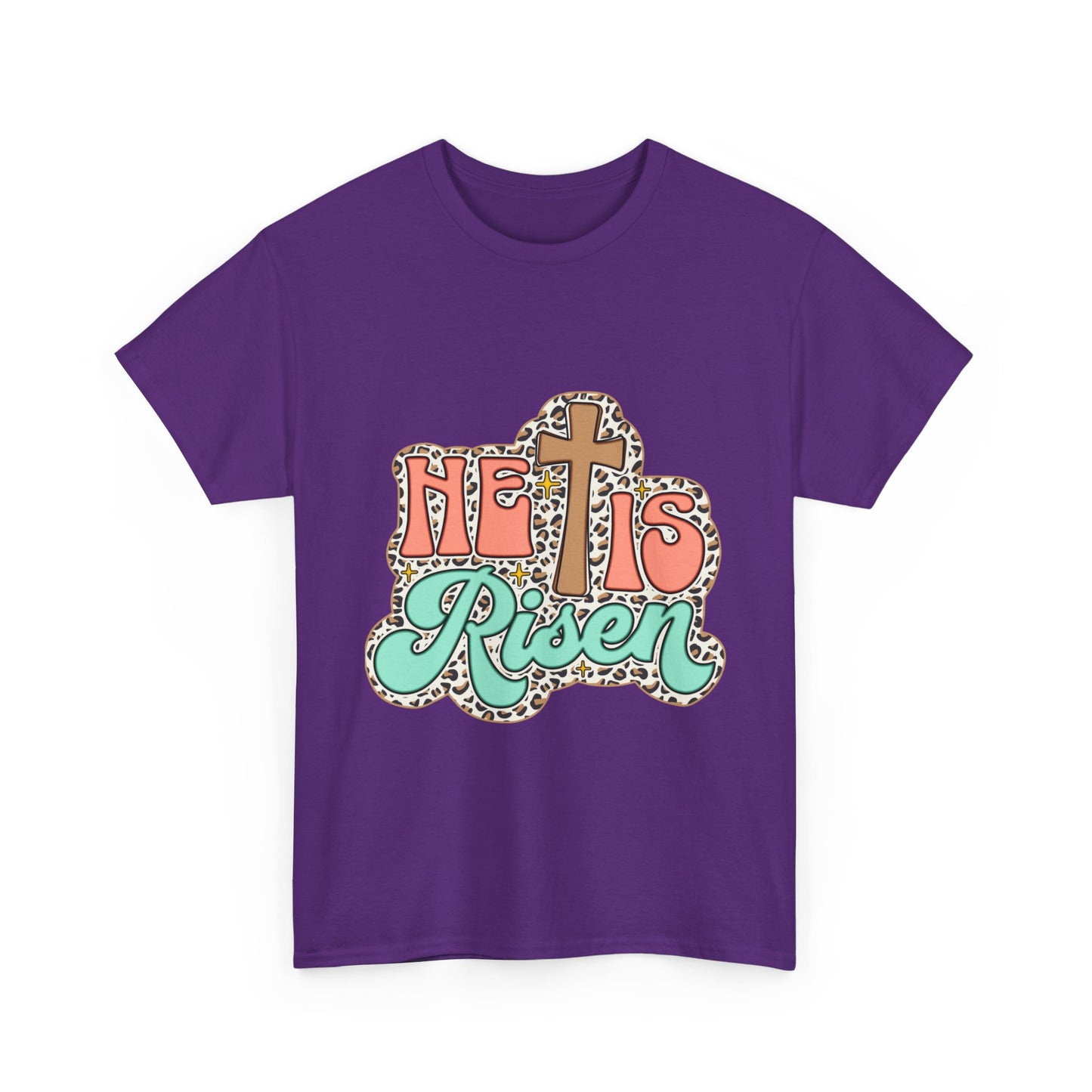 Christian T-Shirt — "He Is Risen" Easter Cross Tee