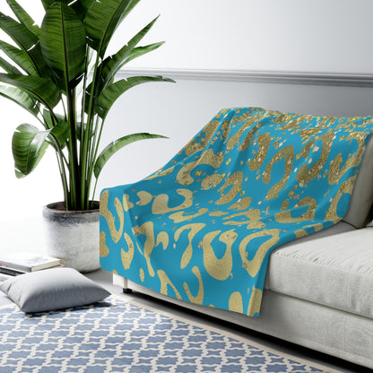 Turquoise Gold Leopard Sherpa Blanket — Cozy Luxe Animal Print Throw