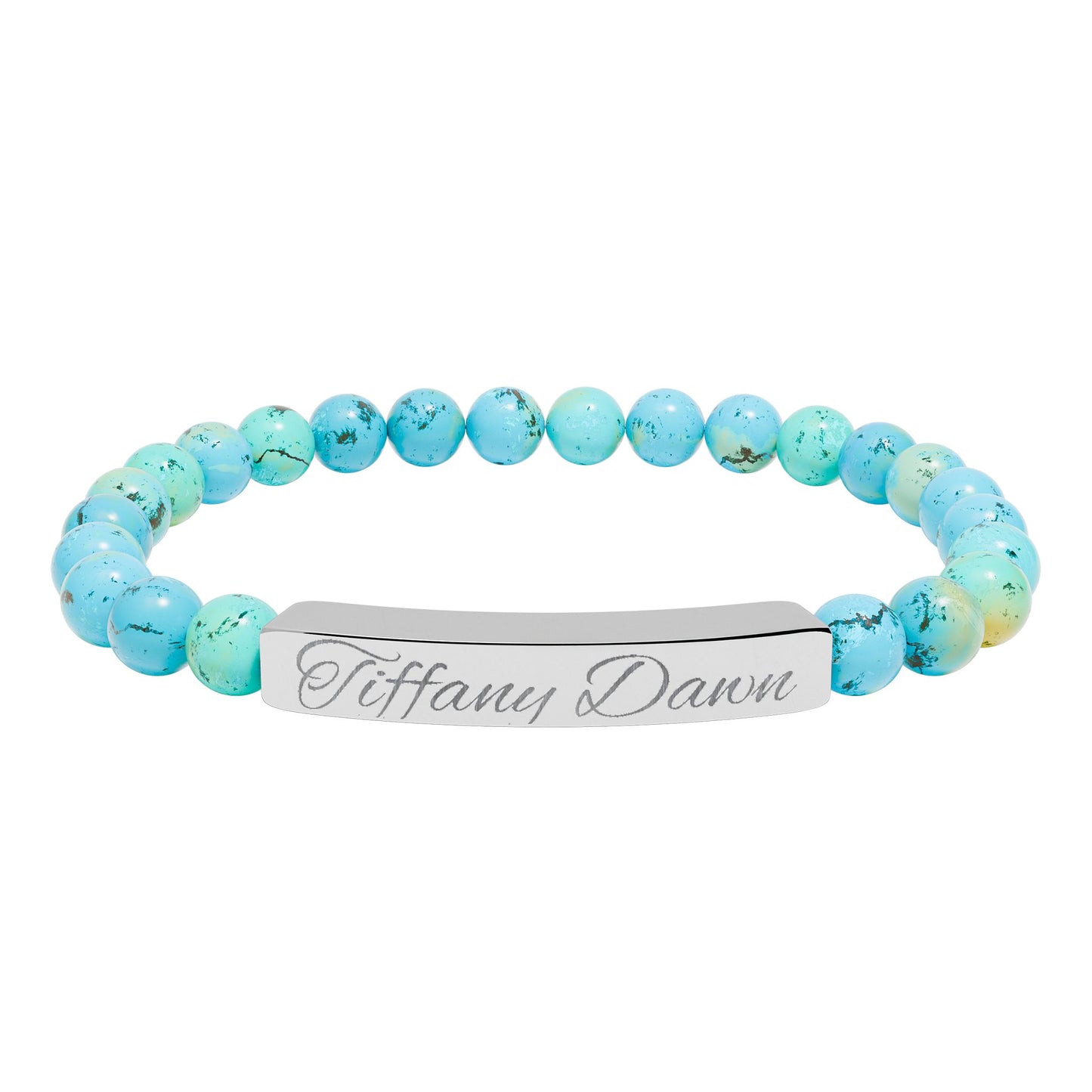 Engravable Natural Stone Bead Bracelet — Personalized Stretch Bar Bracelet