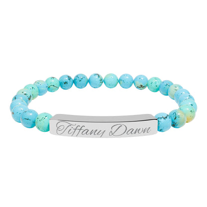 Engravable Natural Stone Bead Bracelet — Personalized Stretch Bar Bracelet