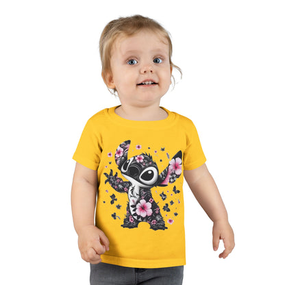 Toddler T-Shirt — Floral Stitch Character Kids Tee (Pink Hibiscus)