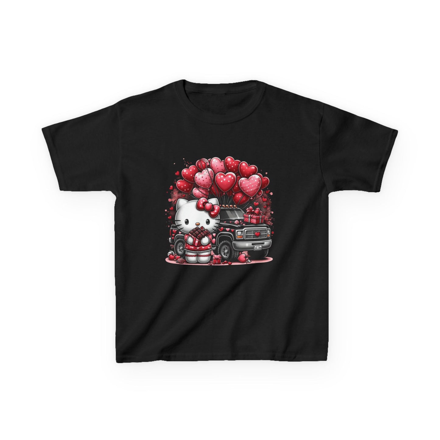 Kids Tee — Cute Kitty with Heart Balloons Valentine Shirt
