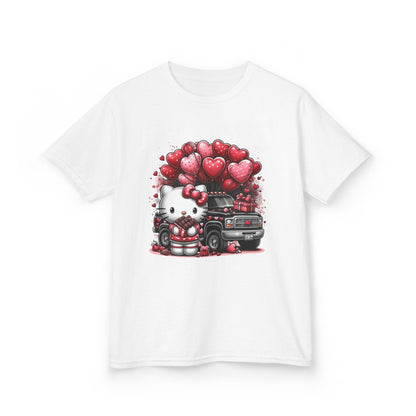 Kids Tee — Cute Kitty with Heart Balloons Valentine Shirt