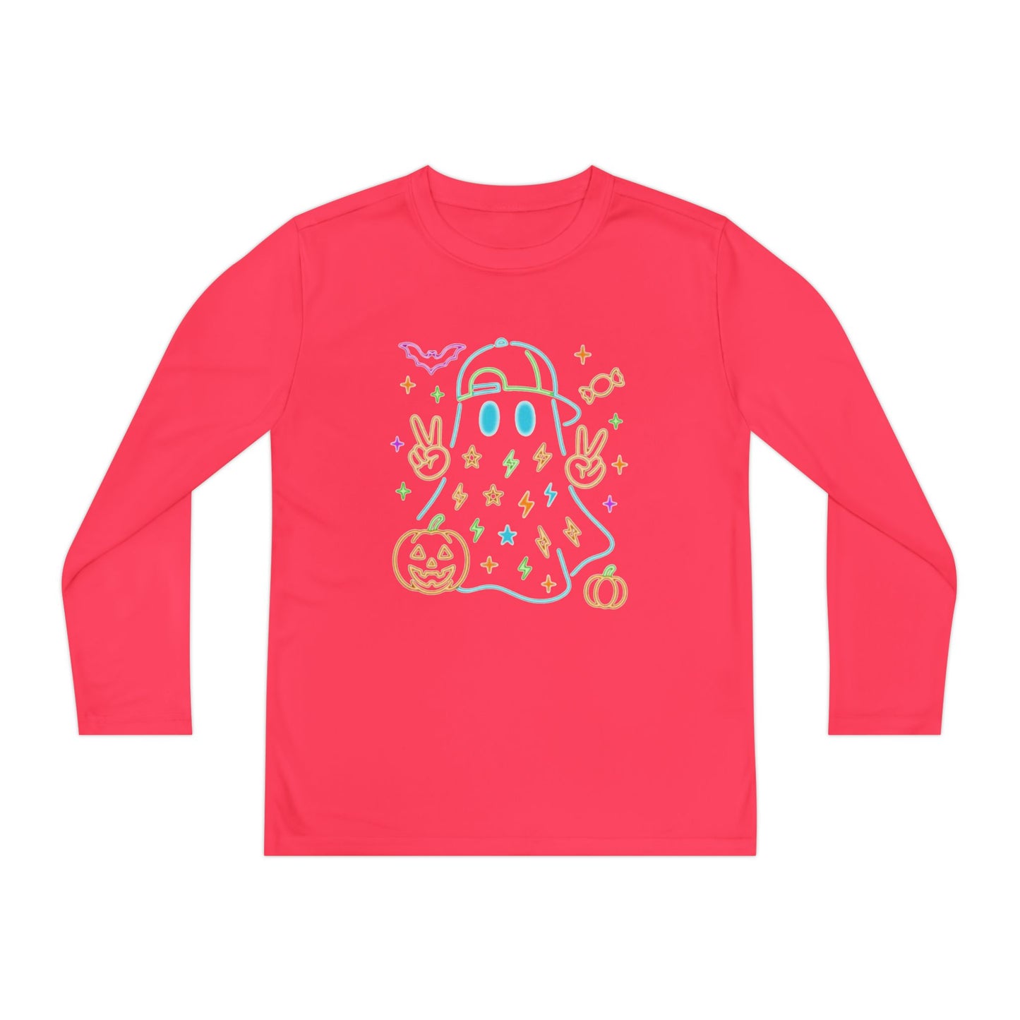 Youth Long Sleeve Ghost Tee, Halloween Shirt, Pumpkin Design, Cute Apparel, Kids' Holiday Wear, Spooky Fun Top